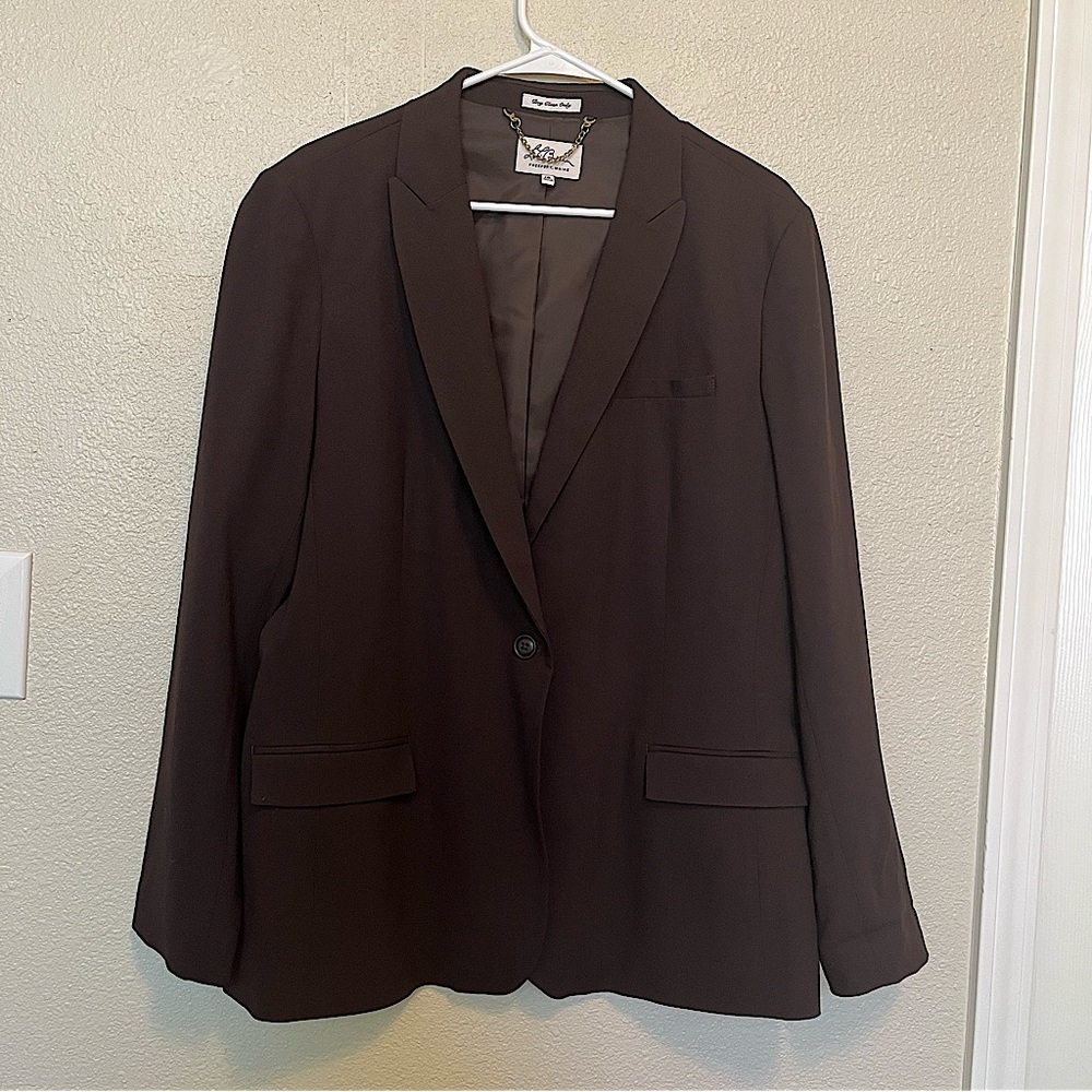 LL Bean wool blazer women’s XL 18 button front suit jacket oversized brown